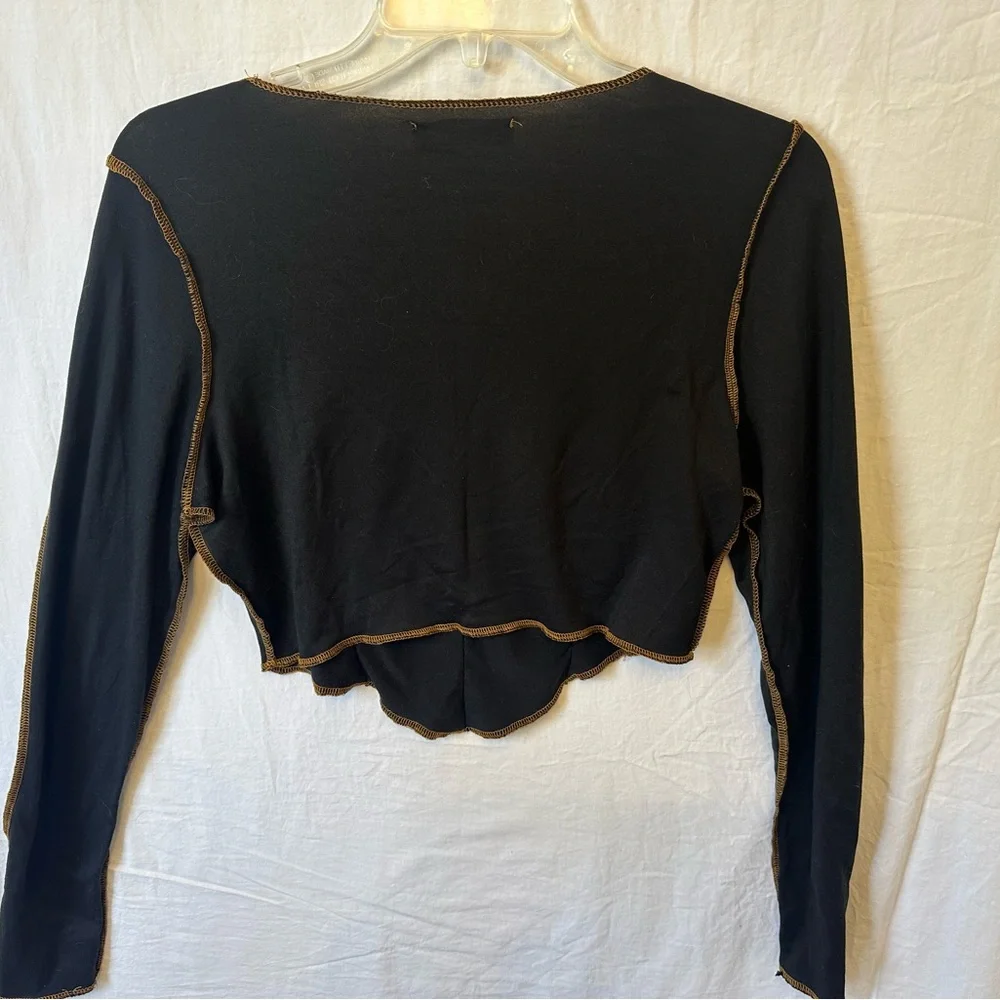 Love J Black Contrast Stitch Corset Style Crop Top Long Sleeve Small - Picture 3 of 4
